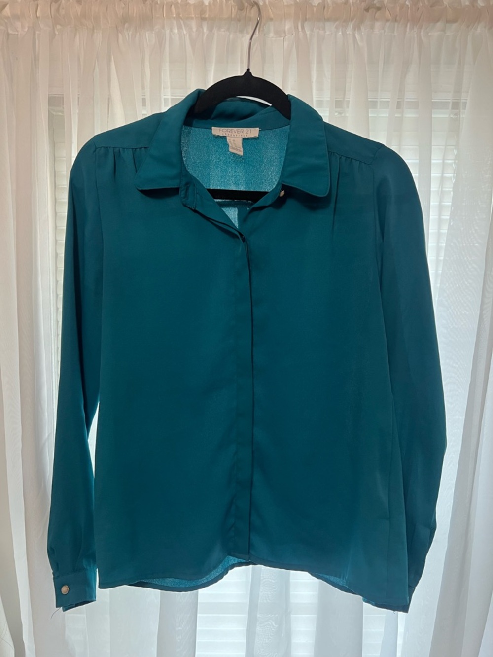 Forever 21 Teal Button-Front Collared Shirt